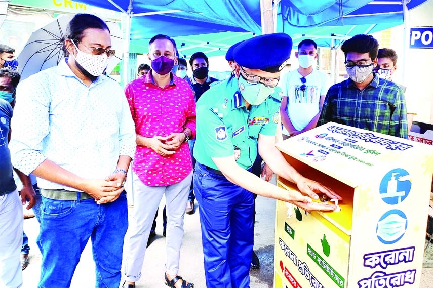 A Corona prevention booth was opened by Barishal Metropolitan Police at a road side of the city.
