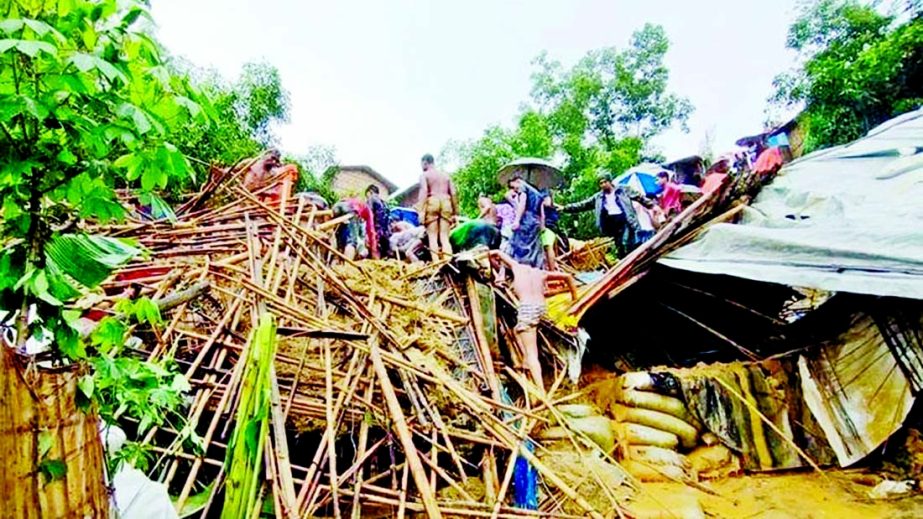Houses are ravaged in landslides at Rohingya camp in Ukhiya upazila under Cox's Bazar district killing six people on Tuesday.