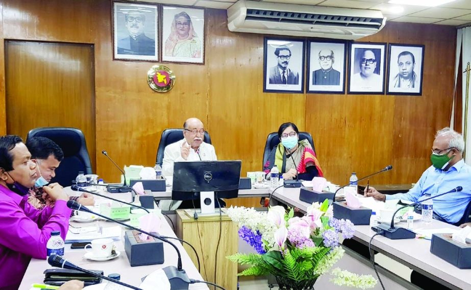 Industries Minister Nurul Mazid Mahmud Humayun speaks at the ADP review meeting of the ministry of 2020-'21 FY virtually on Thursday.