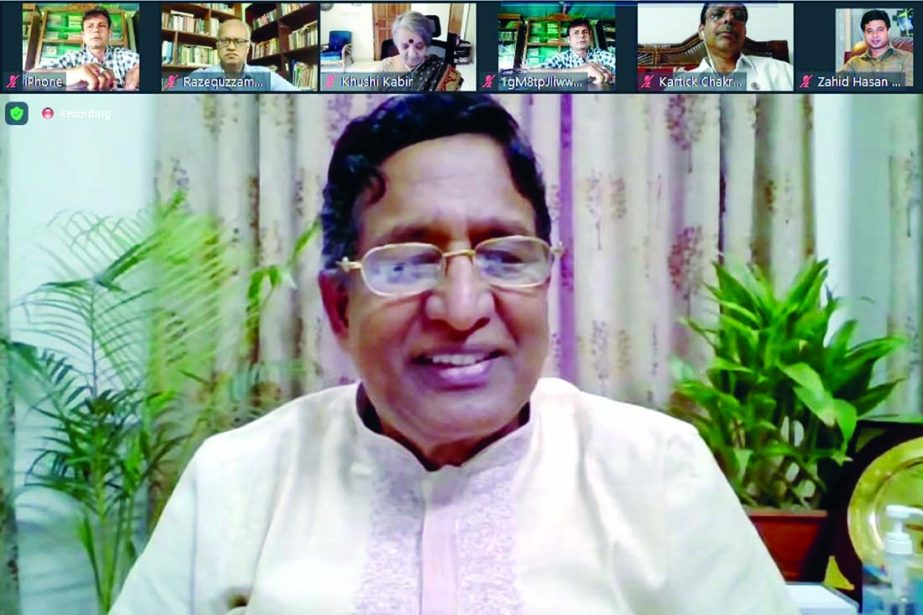 Agriculture Minister Dr. Abdur Razzaque speaks virtually at a seminar on 'Family Agriculture and Farmers: Role of Government and Citizen Society' in the city on Saturday.