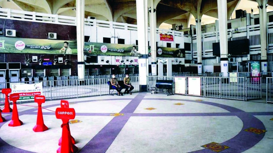 Kamalapur Railway Station wears a deserted look as no train ply during lockdown due to Corona pandemic. The snap was taken from the station on Tuesday.