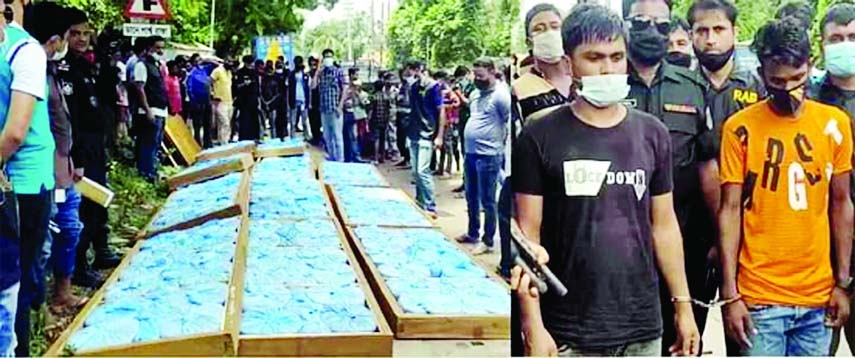 RAB-14 members led by Company Commander ASP Rafiquddin Zobair arrest two drug dealers named Nazrul (30) and Shohag Miah (27) with 185 kg hemps worth Tk.3 crore from Bhairab town of Kishoreganj on Wednesday.