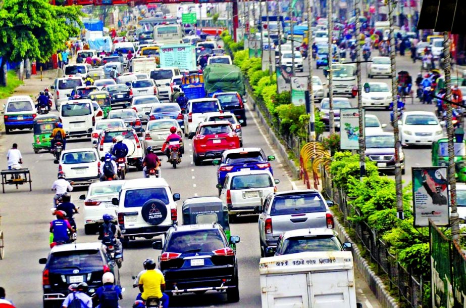 A congestion of vehicles is seen on a road in the capital amid the Covid-19 lockdown on Sunday.