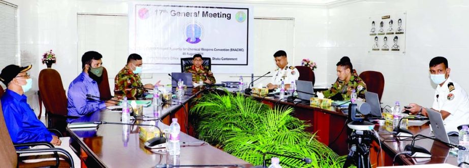 BNACWC Chairman and Principal Staff Officer Lieutenant General Waker-Uz-Zaman presides over the 17th general meeting of Chemical Weapons Convention in the city on Monday. ISPR photo