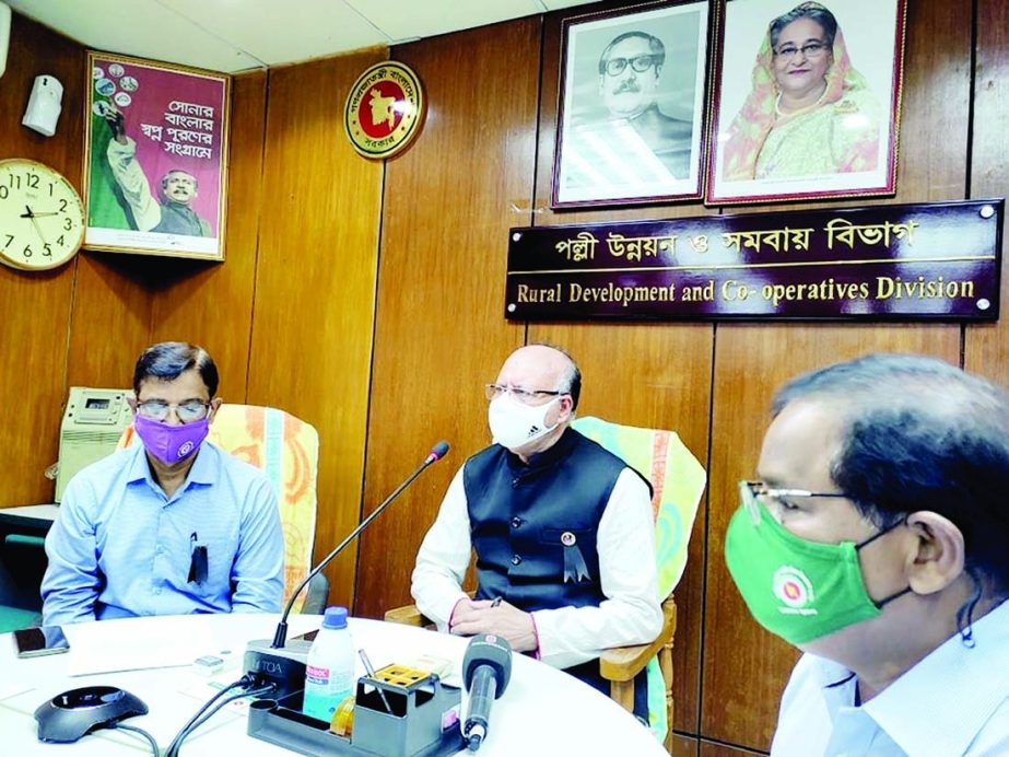 State Minister for LGRD and Cooperatives Swapon Bhattachariya speaks on formation of Bangamata Mahila Samobaya Samity in each district at the conference room of Rural Development and Cooperatives Division of the ministry on Monday.