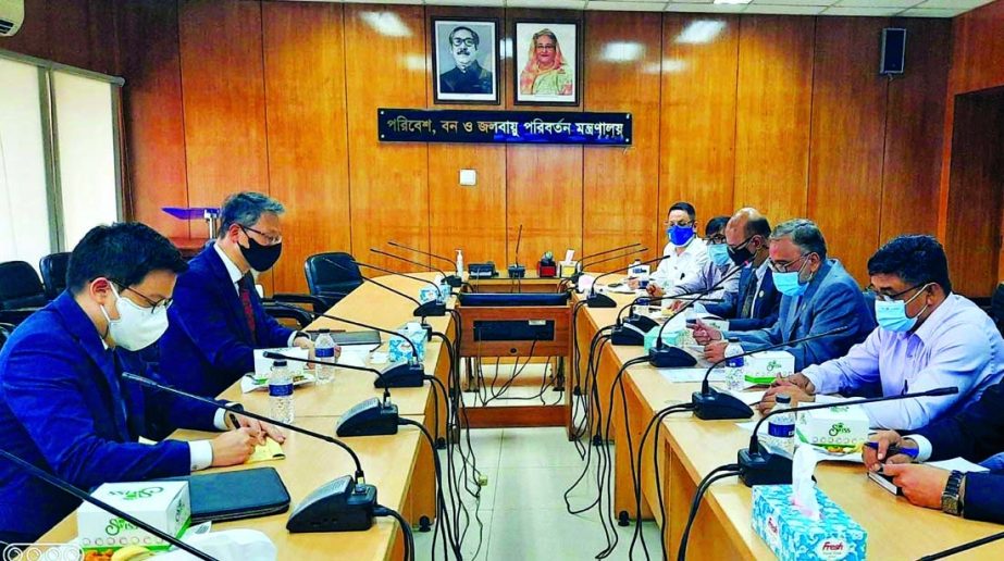 South Korean Envoy to Bangladesh Lee Jang-Keun pays a courtesy call on Environment, Forest and Climate Change Minister Shahab Uddin at the latter's office of the ministry on Thursday.