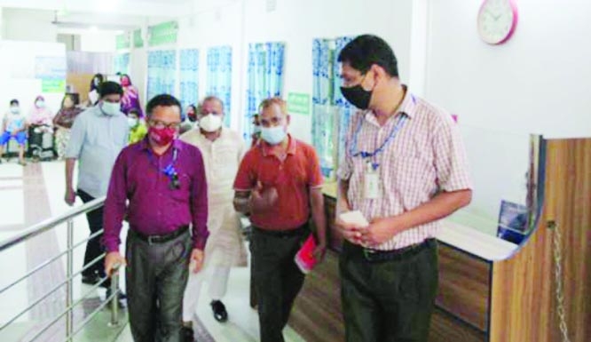 Rangpur Civil Surgeon Dr. Hirombo Kumar Roy visits a disabled friendly community eye Hospital in the Rangpur city on Thursday.