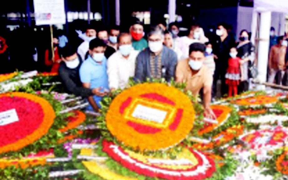 Bangladesh Poromanu Shakti Commission (Bangladesh Atomic Energy Commission) pays rich tributes at the portrait of the Father of the Nation Bangabandhu Sheikh Mujibur Rahman by placing floral wreaths at Dhanmondi Road No 32. NN photo