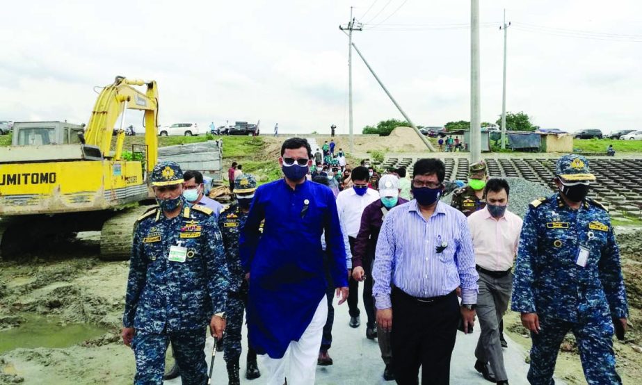 State Minister for Shipping Khalid Mahmud Chowdhury inspects the 'Bay- Terminal Construction' Project of Chattogram Port Authority on Thursday.