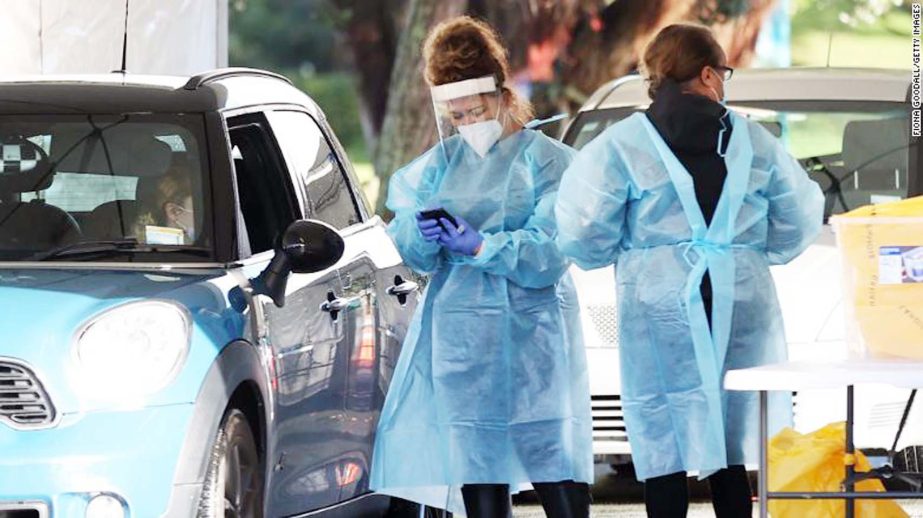 People are tested at a pop up Covid-19 testing station in Auckland, New Zealand on Wednesday. Agency photo