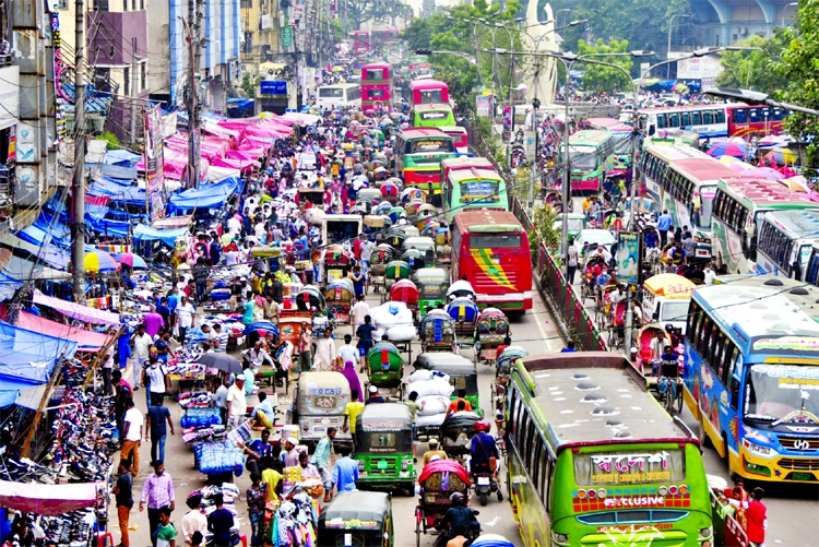 A huge traffic congestion is seen in the Gulistan area in the capital on Wednesday as all modes of transport are back to the street.