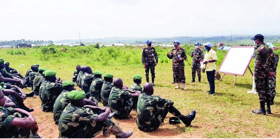 Bangladeshi peacekeepers give training to Congolese armies at UN Peace Keeping Mission in Congo on Tuesday. ISPR photo