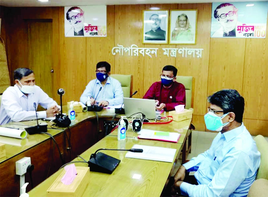 State Minister for Shipping Khalid Mahmud Chowdhury presides over the review meeting on the progress of Bay-Terminal under Chattogram Port in the conference room of the ministry on Wednesday.