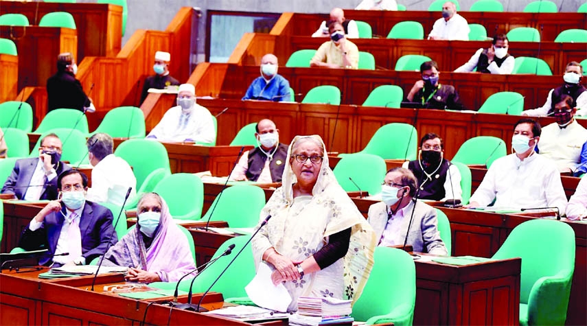 Prime Minister Sheikh Hasina speaks at a discussion on obituary reference for the death of lawmaker Hasibur Rahman Swapan at the Parliament on Thursday. -