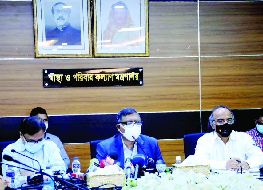 Health and Family Welfare Minister Zahid Maleque briefs the journalist at the seminar room of the ministry on Thursday about vaccination of medical students.