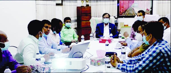 Railway Secretary Selim Reza speaks at a view exchange meeting at the office of Paksey Railway Divisional Manager on Saturday. Deputy Secretary of the Ministry of Railways Mahbub Alam was present on the occasion.