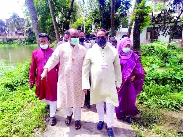 Lt. General (Rtd) Masud Uddin Chowdhury, MP from Feni -3 along with the local leaders releases fish fries in the pond of Daganbhuiyan Upazila Parishad and inspected various government development works in Daganbhuiyan upazila on Monday.