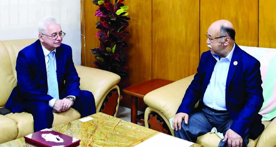 Russian Envoy to Bangladesh Alexander Vikentyevich Mantytskiy calls on Industries Minister Nurul Mazid Mahmud Humayun at the latter's office of the ministry on Wednesday. NN photo