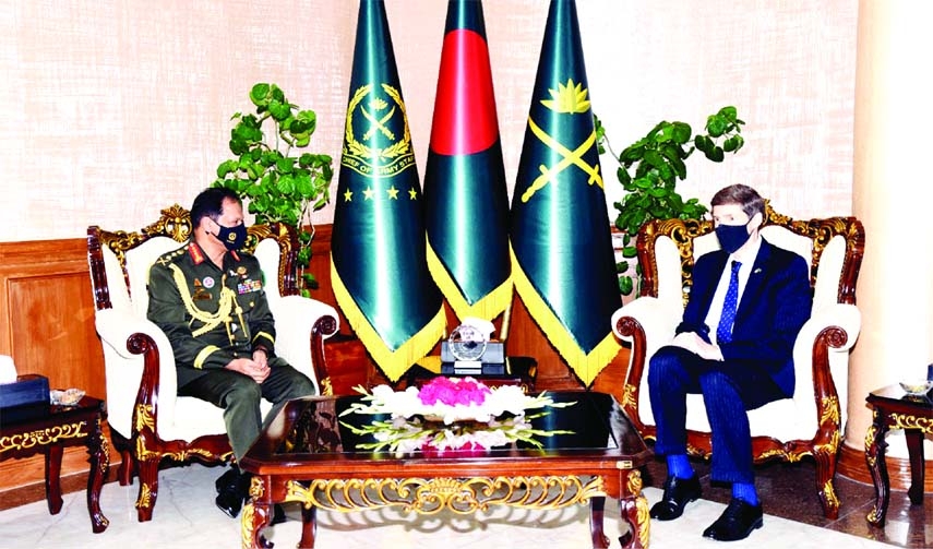 US Envoy to Bangladesh Earl R. Miller pays a courtesy call on Chief of Army Staff General SM Shafiuddin Ahmed at the Army Headquarters in Dhaka Cantonment on Thursday. -