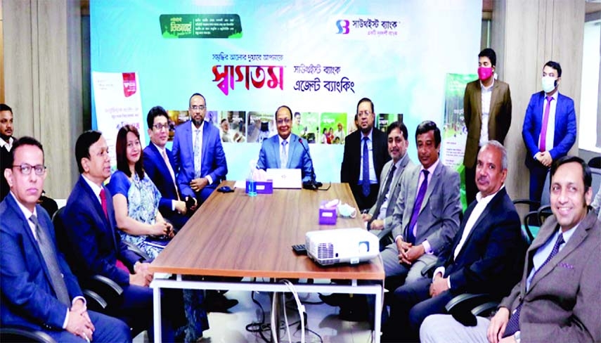 M Kamal Hossain, Managing Director of Southeast Bank Limited, inaugurating five agent banking outlets for formal operation at different parts of country through video conference from its head office recently.