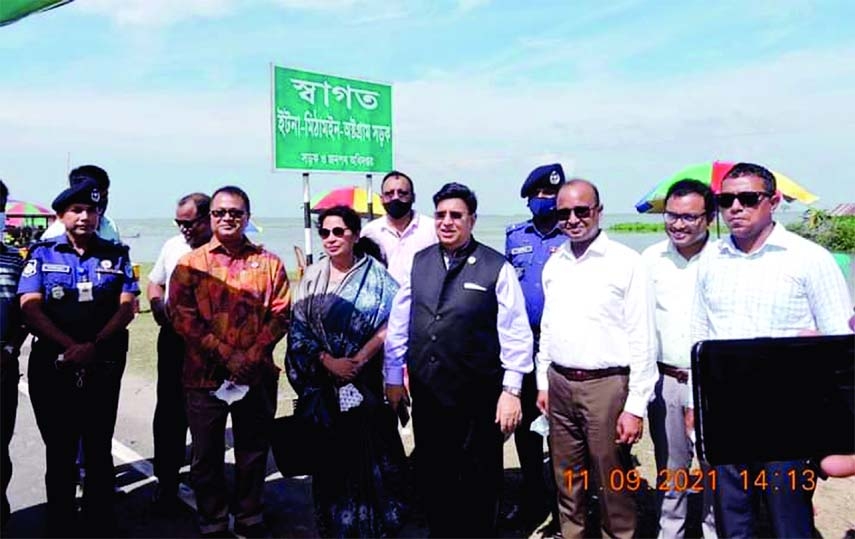 Foreign Minister Dr. Abdul Momen visits in all weather road in Mitamoion haor of Kishoreganj on Saturday noon. Rejowan Ahmed Tofique MP, Deputy Commissioner (DC) Mohammad Shamim Alam and others dignified persons were present on the occasion.