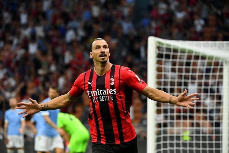 AC Milan's forward Zlatan Ibrahimovic celebrates after scoring during the Italian Serie A football match against Lazio at the San Siro Stadium in Milan on Sunday. Agency photo