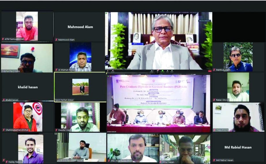 Dhaka University Vice-Chancellor Prof Md. Akhtaruzzaman joins virtually with Post Graduate Diploma in Garments Business Programme of Business Administration Institute on Tuesday. NN photo