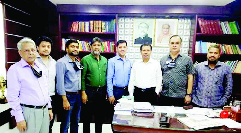 A BGMEA delegation led by its First Vice-President Syed Nazrul Islam pays a courtesy call on Chittagong Customs Excise and VAT Commissioner Mohammad Akbar Hossain on Monday. NN photo
