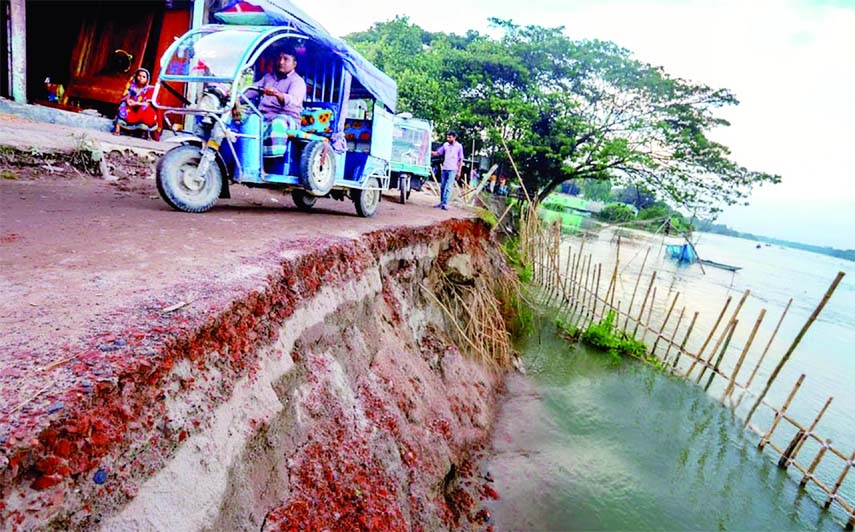 Vast amount of land eroded by Kaliganga River at Bashertek area in Manikganj after monsoon.