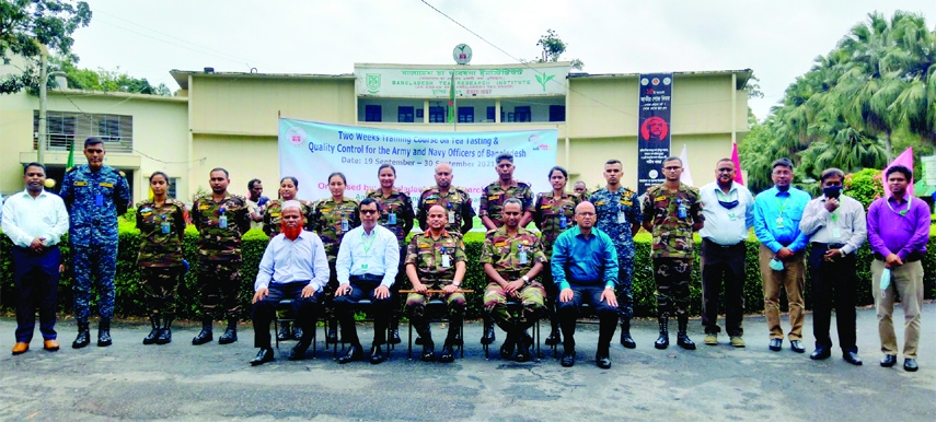 Major General Md Ashraful Islam ndc, psc, Chairman, Bangladesh Tea Board is seen with the participants at the inaugural session of a 2-week training course on 'Tea Testing & Quality control' organized for the navy and army offices of Bangladesh at Tea