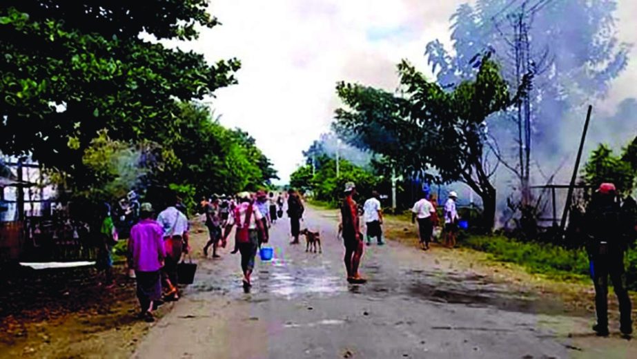 In the Namg Kar village, scores of homes have been razed by the Myanmar military after army convoy hit by roadside bomb near Yangon. Agency photo