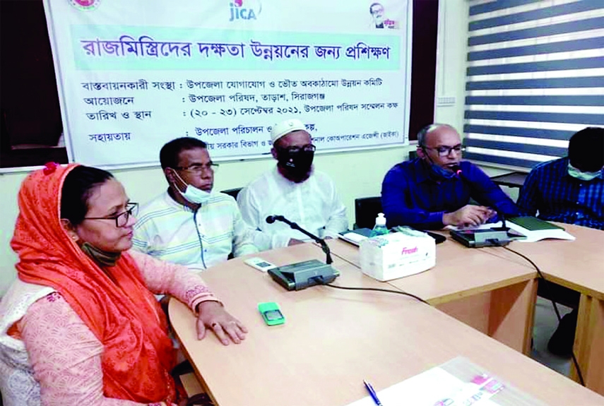 Principal Moniruzzaman Moni, Chairman of the Upazila Parishad speaks at a 4-day training of masons at Upazila Parishad premises on Monday morning under the chairmanship of Upazila Nirbahi Officer Mejbaul Karim.