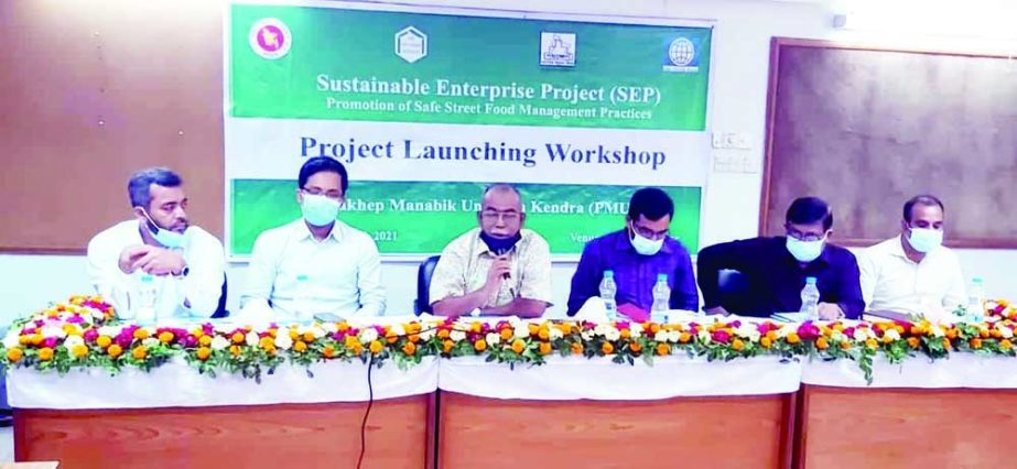 Md. Mostafizur Rahman Mostafa Mayor, Rangpur City Corporation speaks at a workshop on the Promotion of Safe Street Food Management Practices sub-project under the Sustainable Enterprise Project organized by RDRS Bangladesh, Rangpur on Tuesday. N