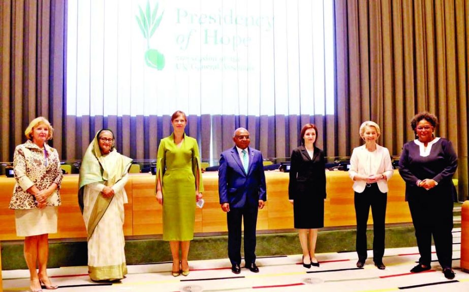 Prime Minister Sheikh Hasina participates in a high level meeting with world women leaders at UN Headquarters in New York on Tuesday. PID photo