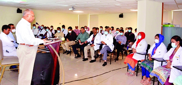 Chairman of Chattogram Imperial Hospital Dr. Rabiul Hossain speaks at a science seminar marking the World Aljemars Day held at Imperial Hospital on Tuesday.