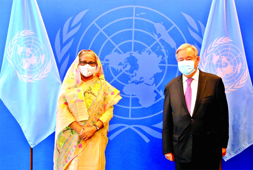 Prime Minister Sheikh Hasina holds a meeting with UN Secretary General Antonio Guterres at the UN Headquarters in New York on Thursday.