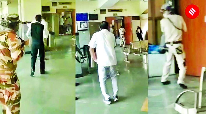 Screengrabs of shooting inside the Rohini court in Delhi, India on Friday.