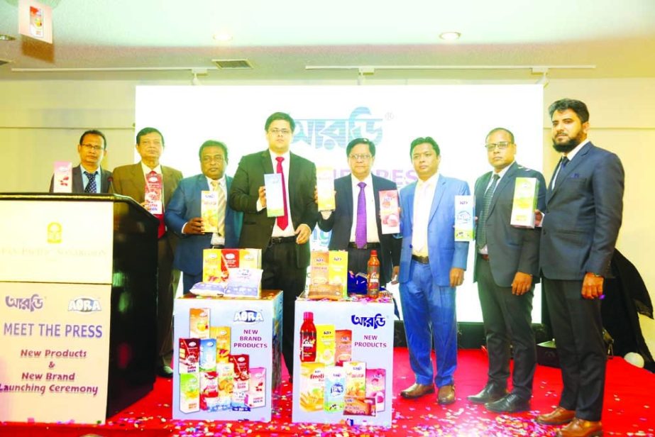 MA Kabir, Managing Director of Rangpur Dairy and Food Products Limited, inaugurating its new product and brand named 'Aora' at a function held at a hotel in the capital on Monday. For several years, the company has been producing and marketing various c