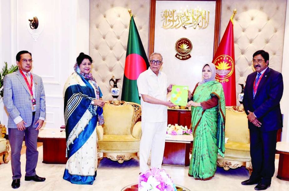 A delegation led by Chairman of National Human Rights Commission Nasima Begum submits annual report-2020 of the commission to President Abdul Hamid at Bangabhaban on Tuesday. Press Wing, Bangabhaban photo