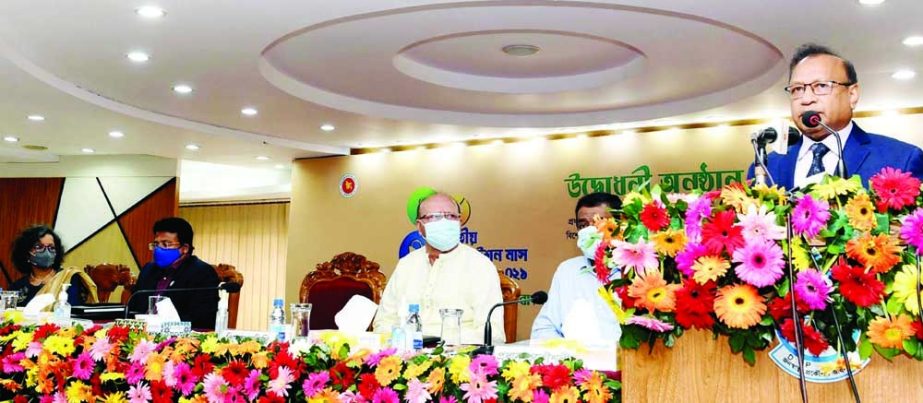 Local Government Minister Md Tajul Islam speaks as the chief guest at the inaugural function of National Sanitation Month at Public Health Engineering Department in the capital on Sunday.