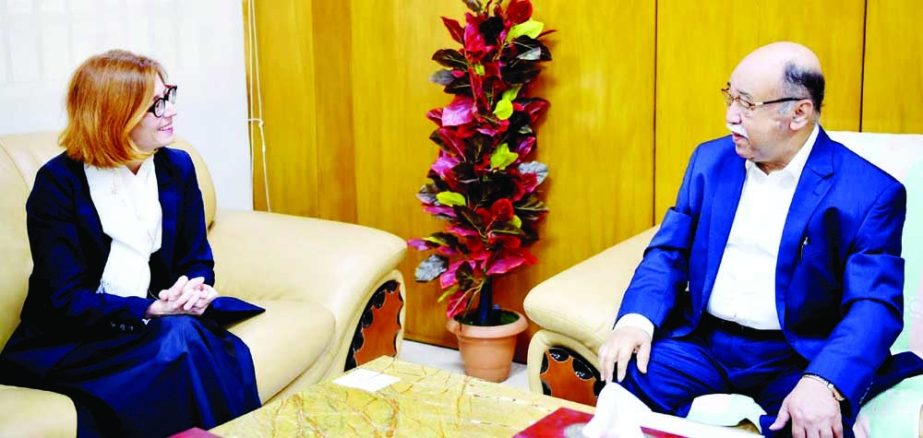 Envoy of Switzerland to Bangladesh Nathalie Chuard calls on Industries Minister Nurul Mazid Mahmud Humayun at the latter's office of the ministry on Sunday. NN photo