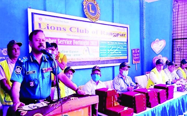 Rangpur Metropolitan Police Commissioner Abdul Alim Mahmud speaks at a seminar on the contemporary thought 'Context: Drugs' for moral development of the youths on Monday afternoon as the chief guest.