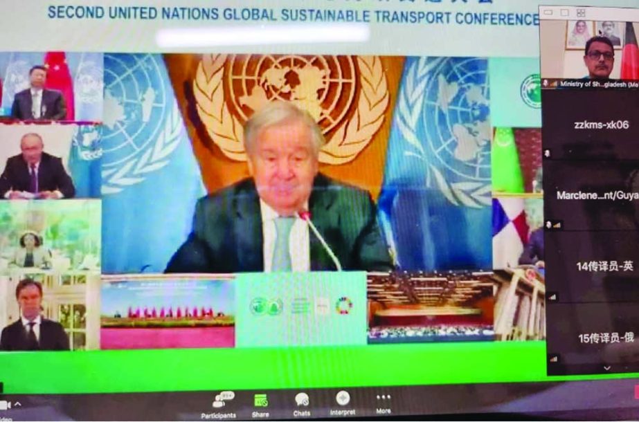 State Minister for Shipping Khalid Mahmud Chowdhury joins online with the world leaders at The Second United Nations Global Sustainable Transport Conference held Chinese capital Beijing. NN photo