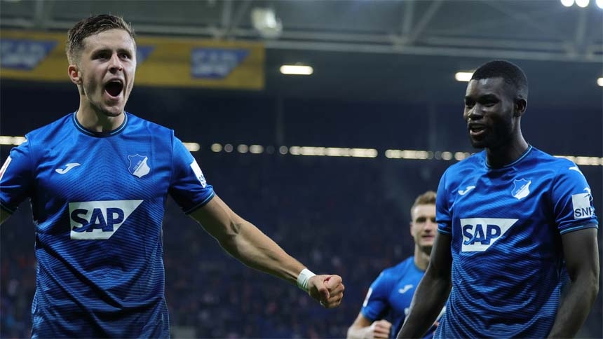 Players of Hoffenheim celebrates after defeating Cologne in Bundesliga on Friday.