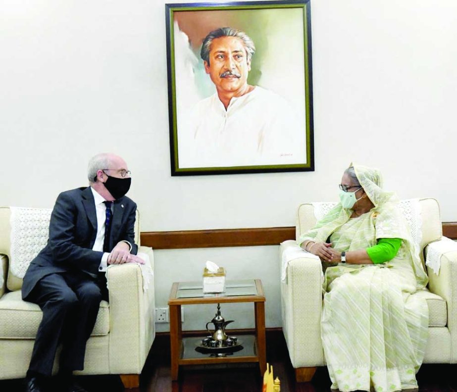 Newly-appointed Ambassador of The Netherlands to Bangladesh Anne Gerard Van Leeuwen meets Prime Minister Sheikh Hasina at Ganobhaban on Sunday. PID photo