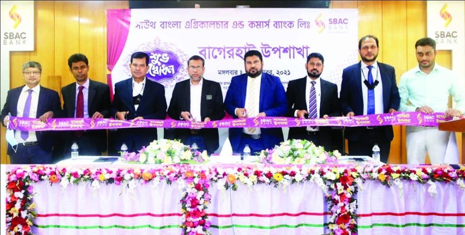 M. Shamsul Arefin, AMD of South Bangla Agriculture and Commerce (SBAC) Bank Limited, inaugurating a new sub branch of the bank at K Ali Road, Mithapukurpar in Bagerhat on Tuesday through virtually. Senior officials of the bank were present.