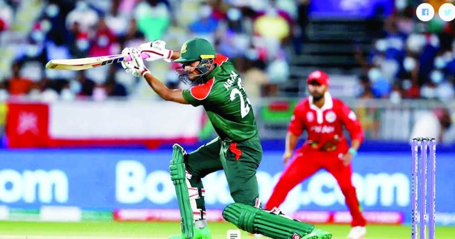 Bangladesh opener Mohammad Naim plays a shot during their T20 World Cup first round clash against hosts Oman at Al Amerat Stadium in Muscat Tuesday AFP NN photo