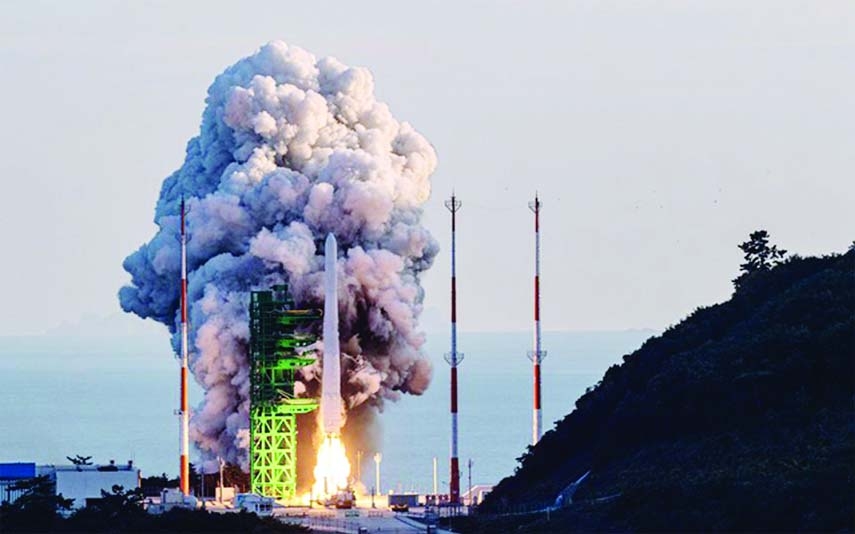 KSLV-II NURI rocket launches from its launch pad of the Naro Space Center in Goheung, South Korea, October 21, 2021.