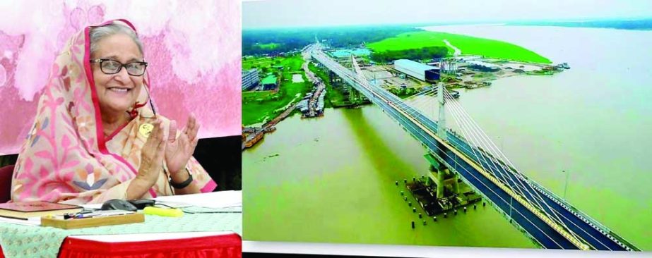 Prime Minister Sheikh Hasina inaugurates Paira Bridge over the Paira River on Patuakhali-Barishal highway through video conference from Ganobhaban on Sunday. PID photo