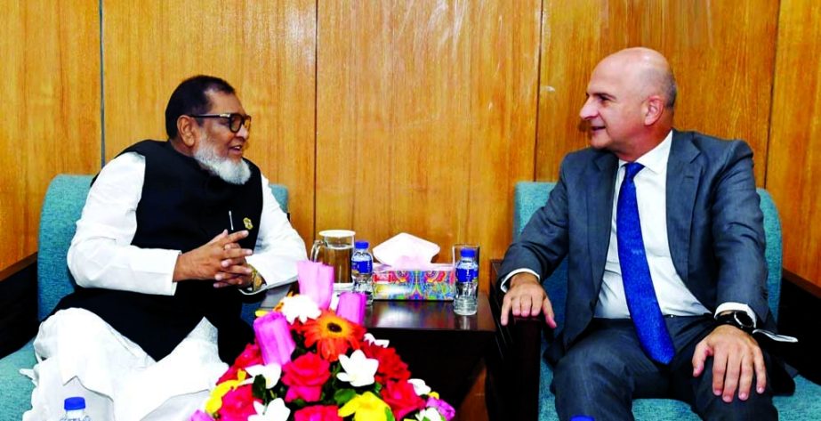 Turkish envoy to Bangladesh Mustafa Osman Turan calls on Liberation War Affairs Minister AKM Mozammel Haque at the latter's office of the ministry on Wednesday. NN photo